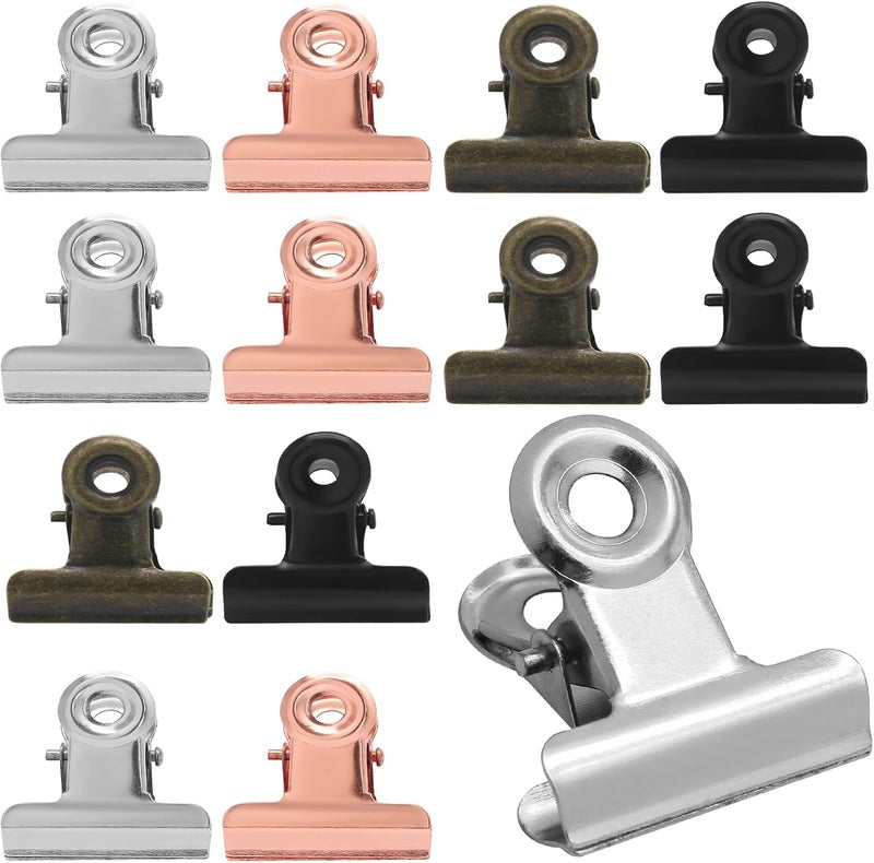 Coufce 40 Pack Small Bulldog Clips 0.78 Inch Metal Hinge Clips Hinge Binder Clips Clamps Ideal for Drawings Tags, Bags, Drawings, Crafts, Office, and Home Kitchen (Black, Bronze, Rose Gold, Silver) - Image 1